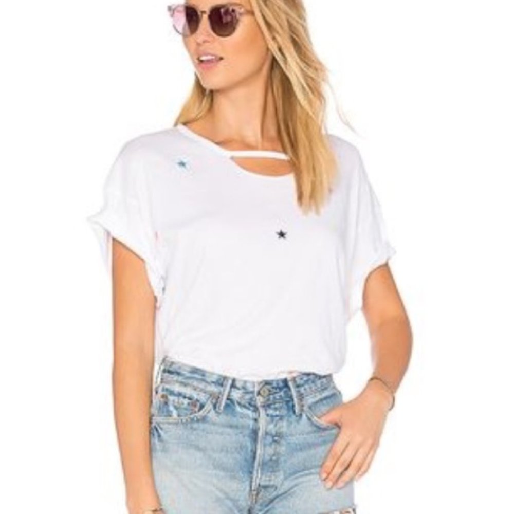 Wildfox Embroidered Star Distressed T-shirt